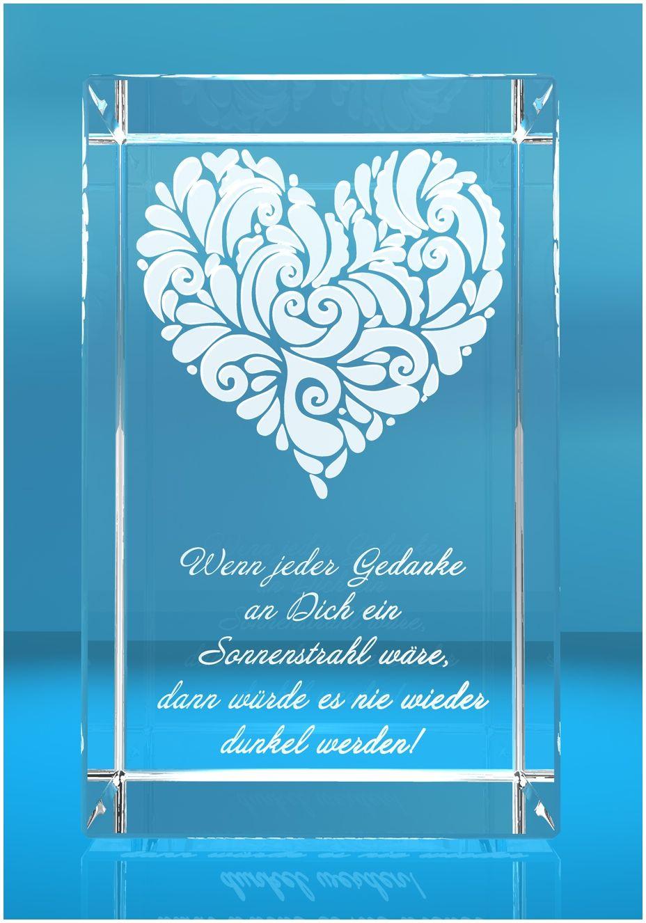 3D Glasquader   verziertes Herz   Wenn jeder Gedanke an Dich...