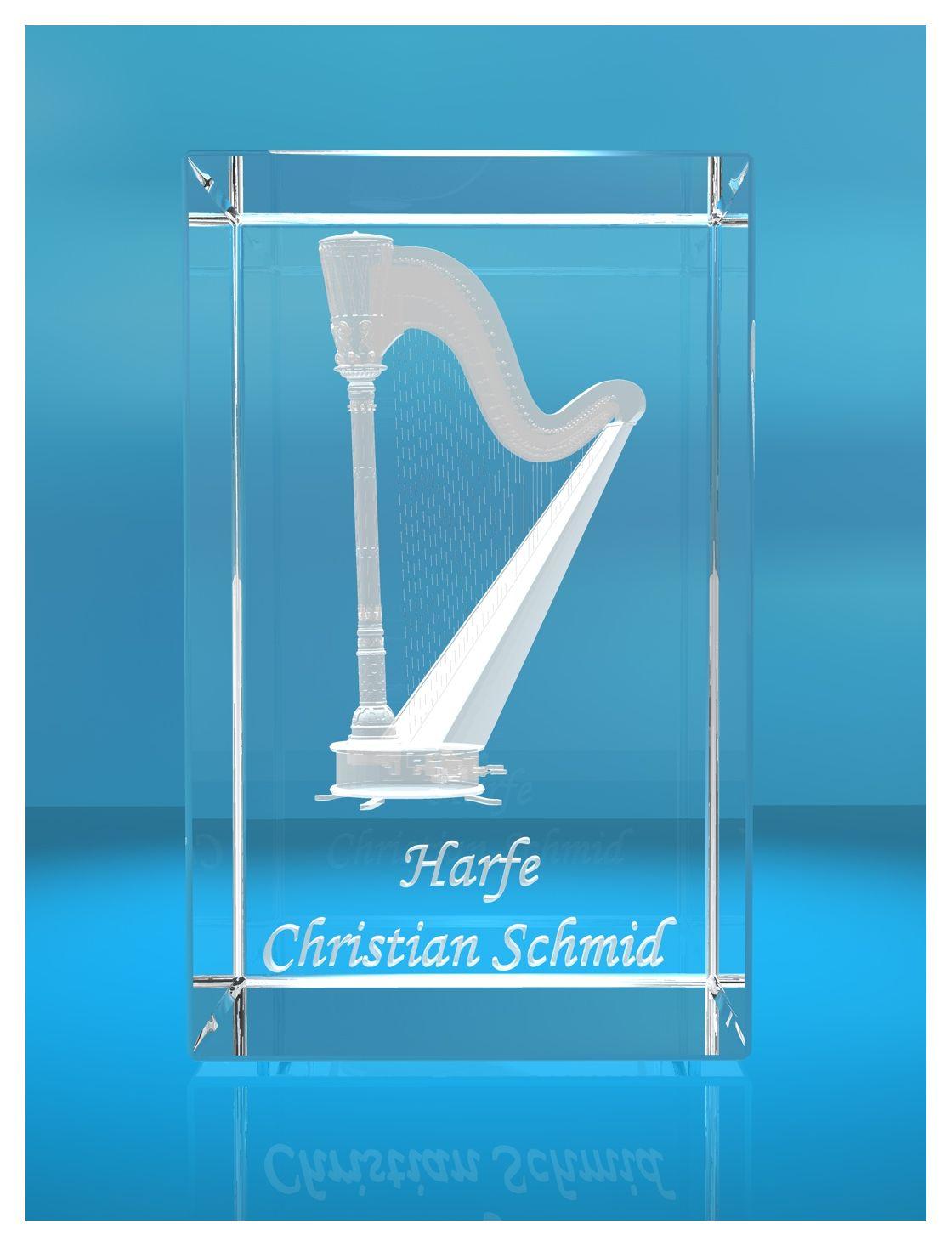 3D Glasquader |Harfe mit Wunschnamen | Geschenk für Harfespieler | Musiker | Orchester