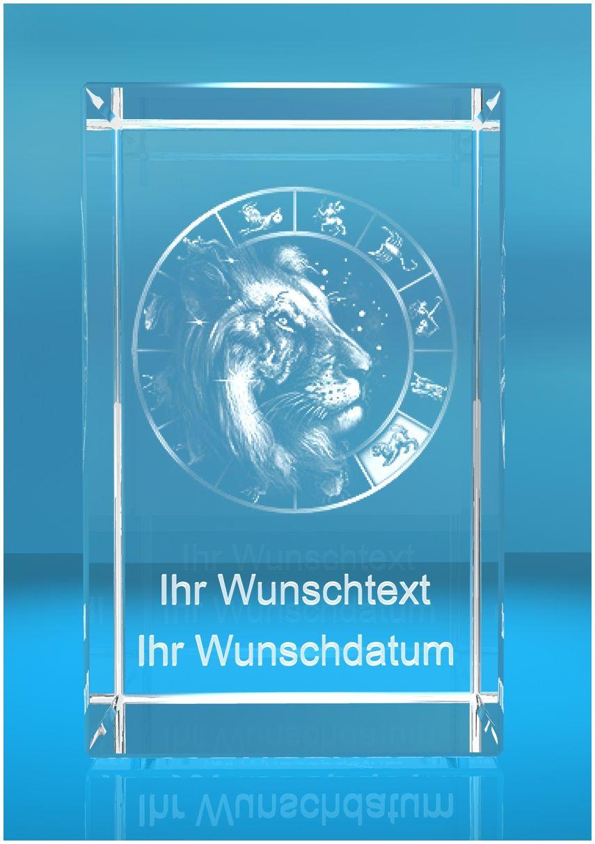 3D Glasquader   Motiv: Sternzeichen Löwe + Wunschtext