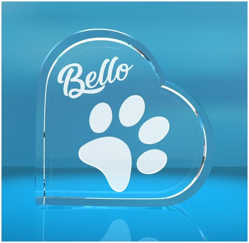 3D Glasherz I Hundepfote + Wunschtext