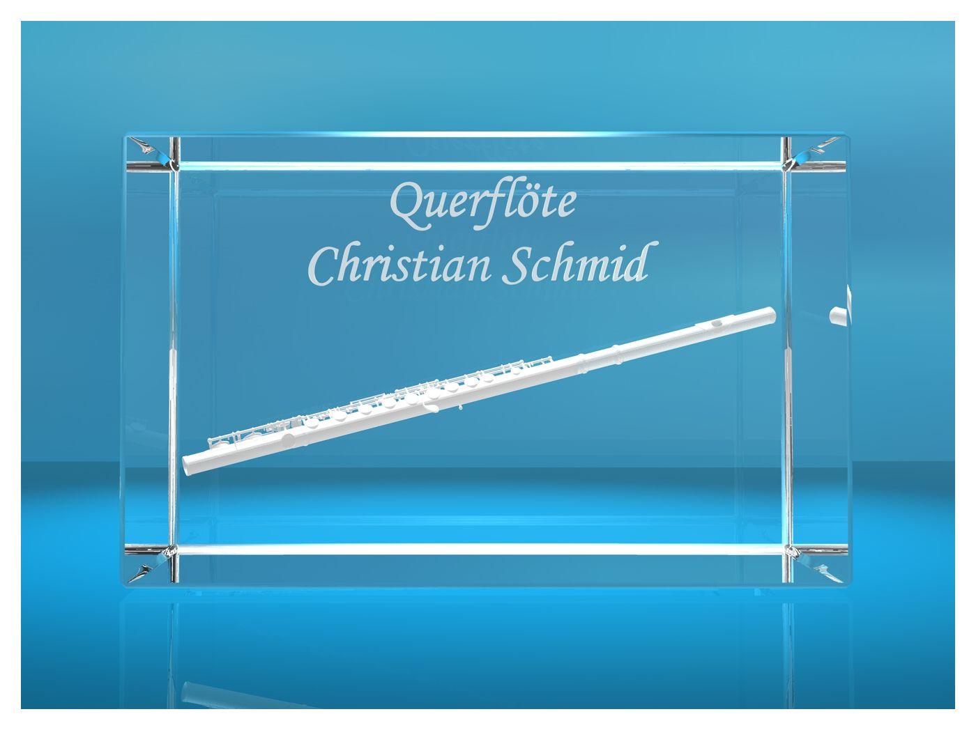 3D Glasquader |Querflöte mit Wunschnamen |Flöte |Geschenk für Flötisten Flöstistin Musiker Orchester|Konzertflöte