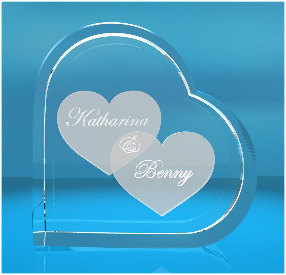 2D Glasherz   Motiv: mit zwei großen Herzen + Wunschtext incl. LED-Leuchtsockel