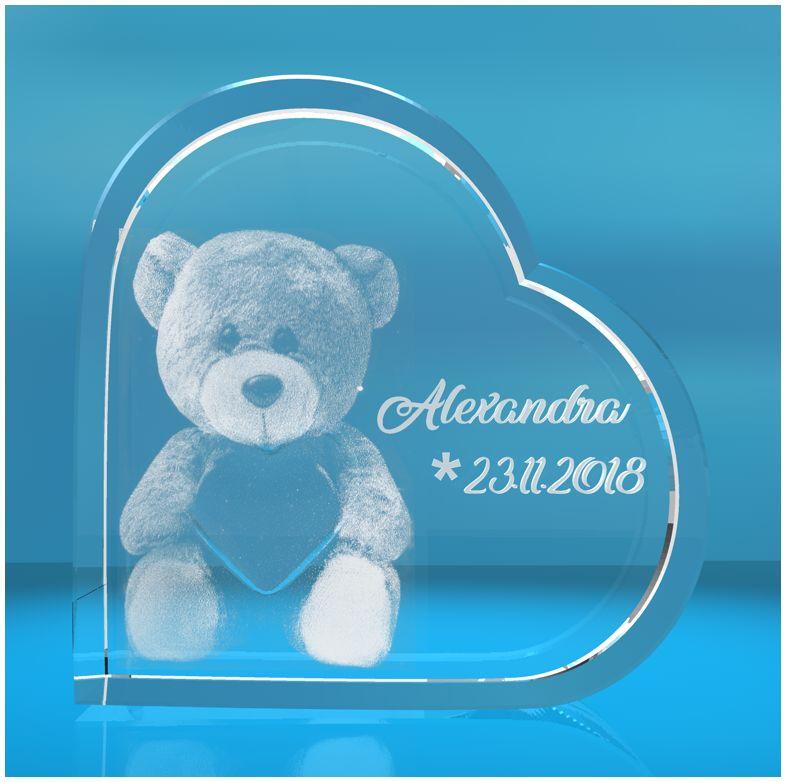 3D Glasherz   Motiv: Teddy + Namen + Datum