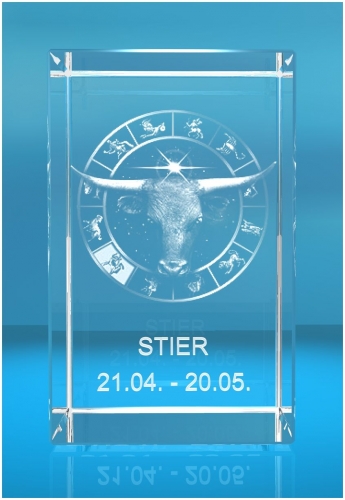 3D Glasquader   Motiv: Sternzeichen Stier