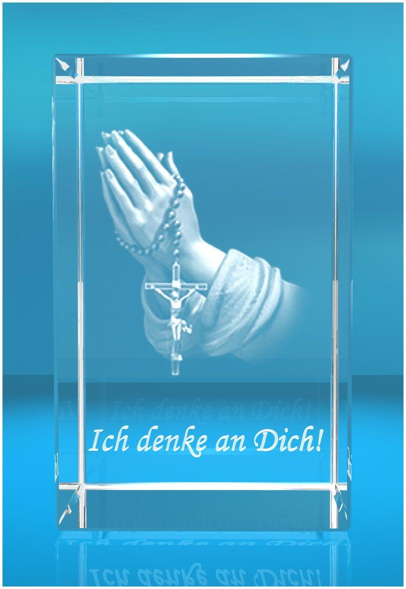 3D Glasquader Motiv: Betende Hände Text: Ich denke an Dich!
