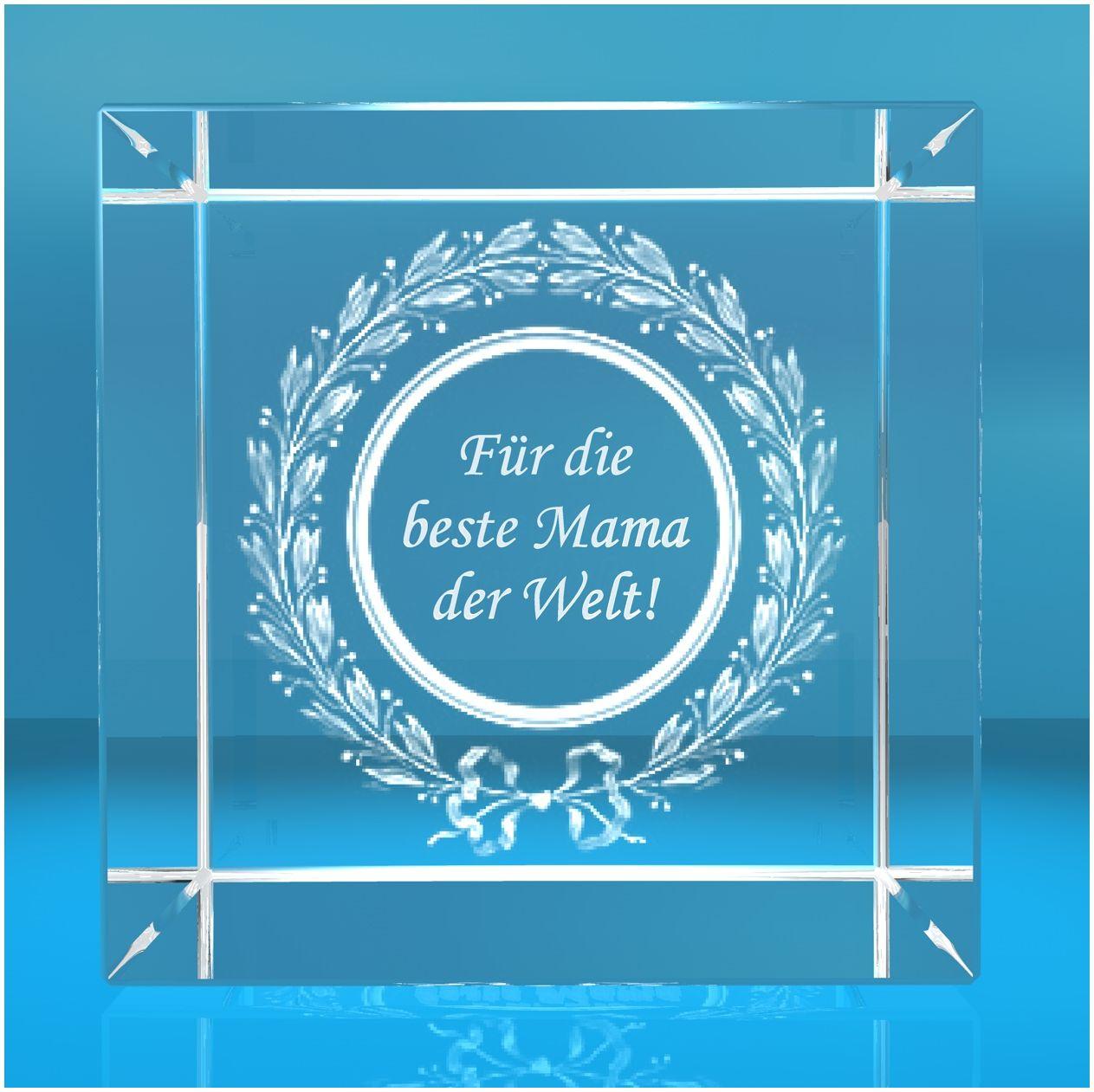 3D Glaswürfel   Motiv: Lorbeerkranz   Für die beste Mama der Welt!