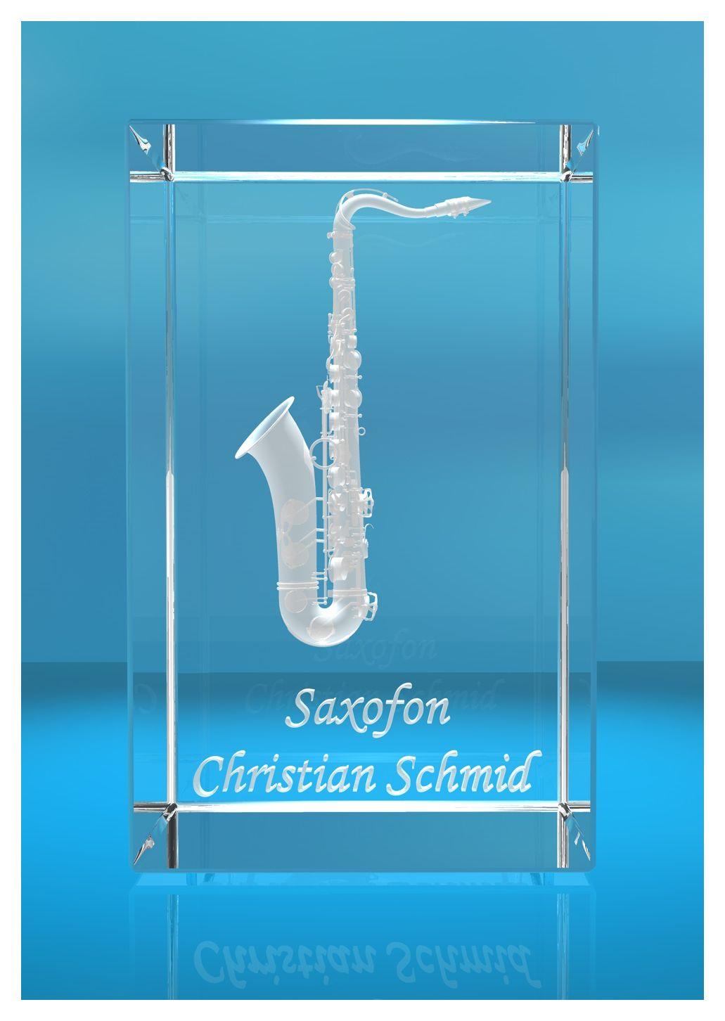 3D Glasquader |Saxofon mit Wunschnamen |Saxophon |Geschenk für Saxophonist Musiker Saxofonist