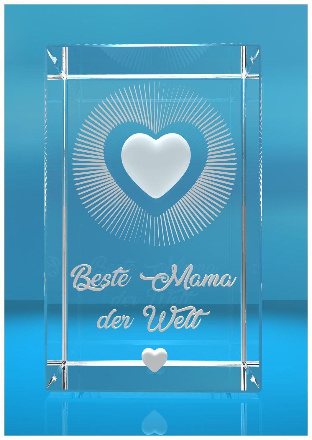 3D Glas Kristall I Beste Mama der Welt I Herz I Geschenk zum Muttertag Geburtstag Weihnachten I Muttertagsgeschenk I Beste Mutter Mutti I Best Mom I Geschenk Für Mama Mütter I Mami I Schwiegermama I Danke