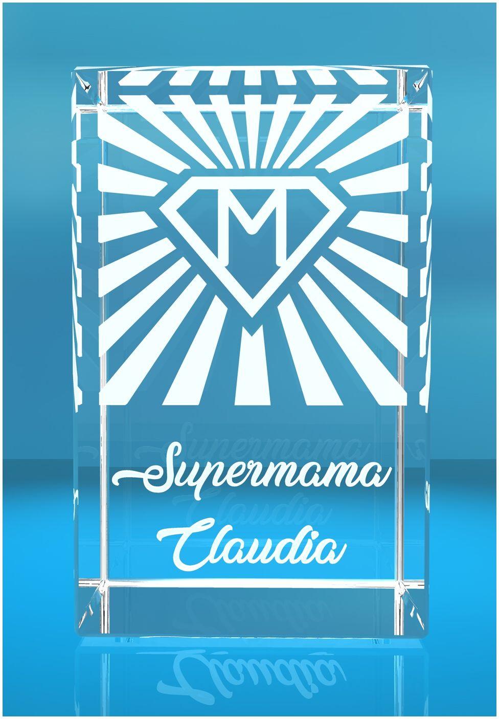 3D Glasquader I Supermama mit Deinem Namen graviert