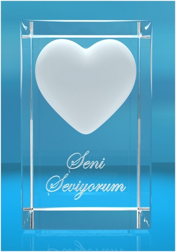 3D Glasquader I Herz I Text: Seni Seviyorum
