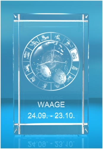 3D Glasquader   Motiv: Sternzeichen Waage