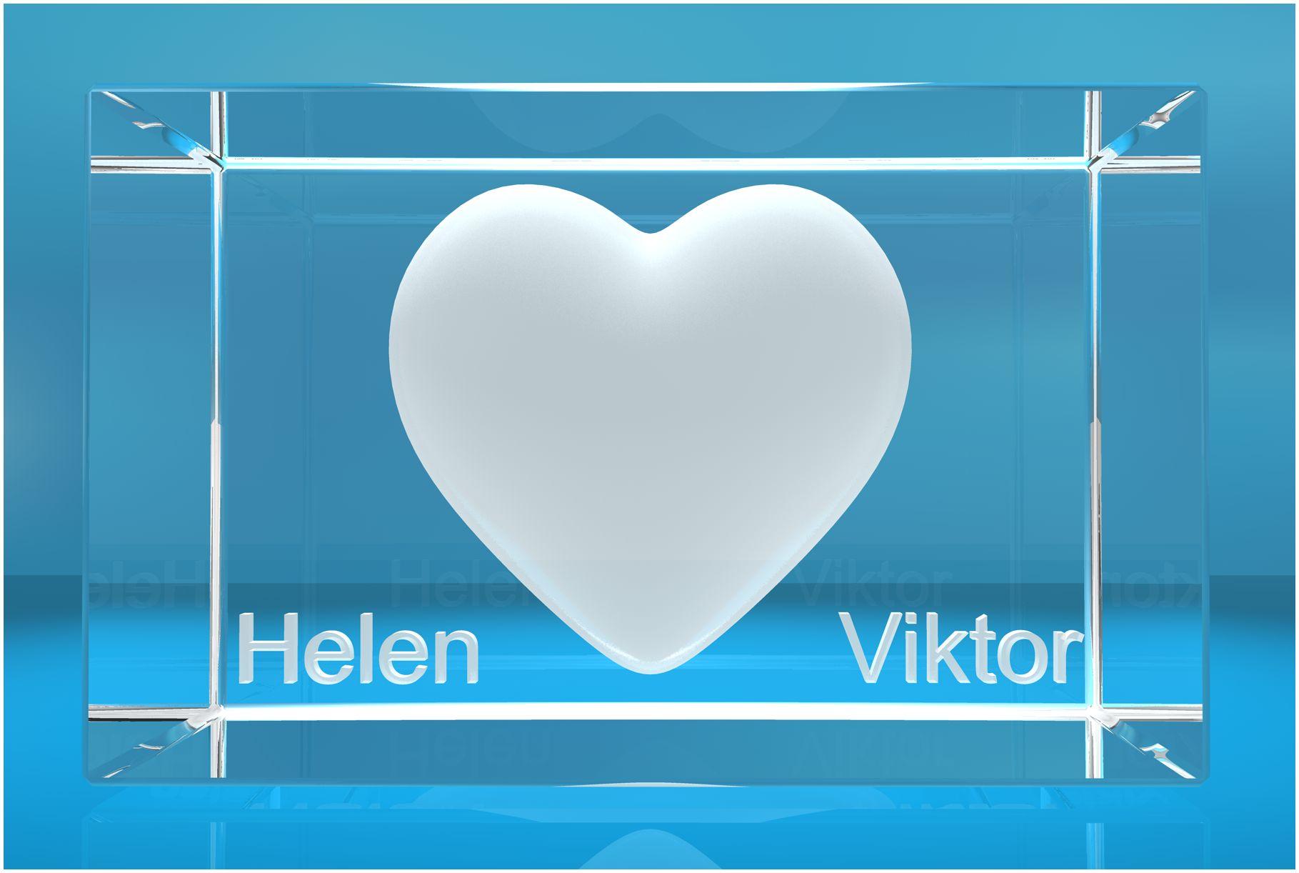 3D Glasquader I Herz mit zwei Wunschnamen im Querformat