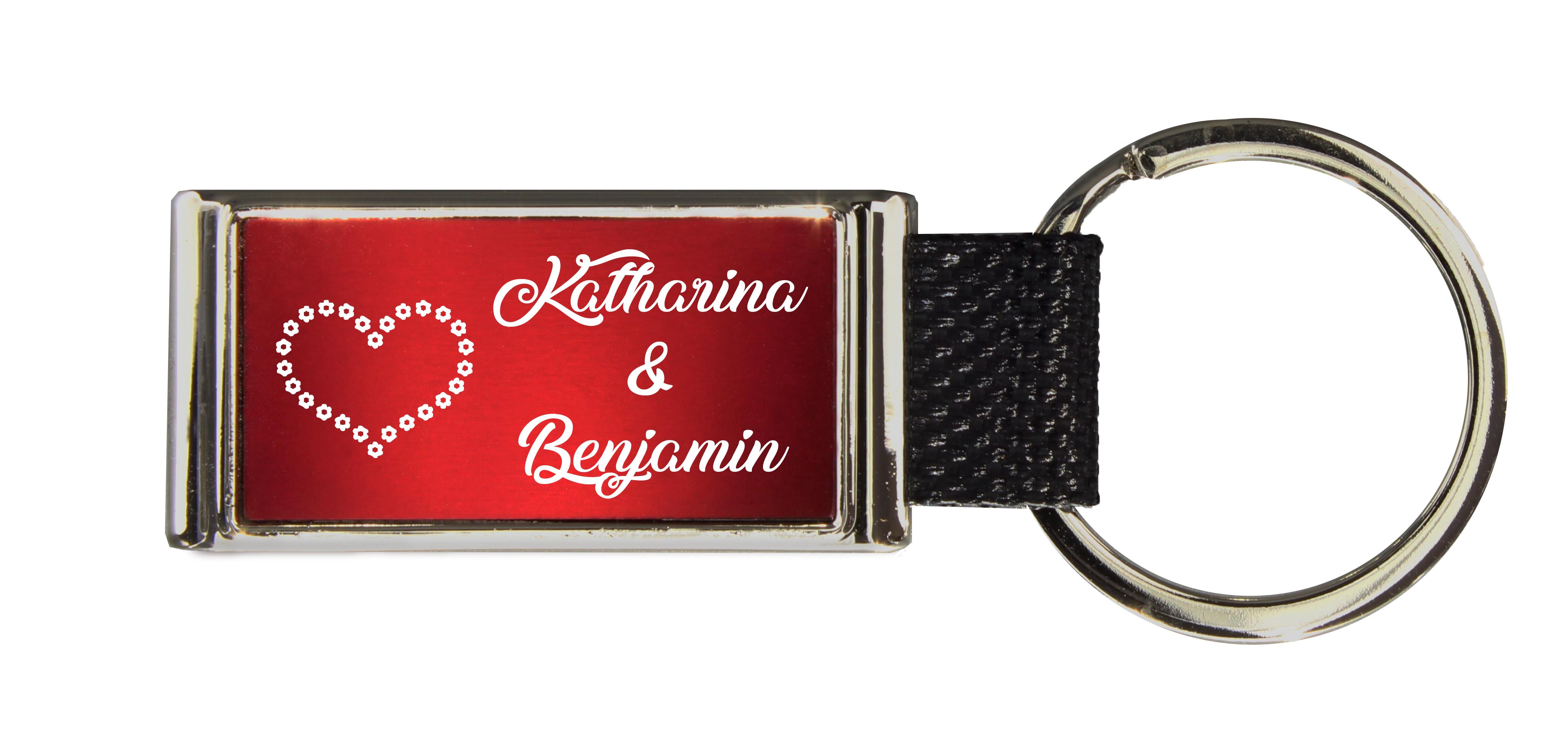 Schlüsselanhänger GLORIA   Liebesmotiv mit 2 Namen graviert   Motiv M014