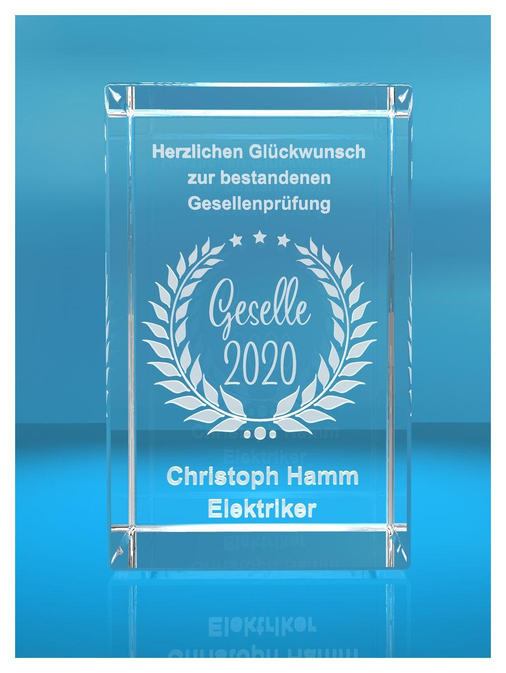 3D Glasquader   Geselle 2020   Glückwunsch mit Wunschtext   Geschenk zur Gesellenprüfung