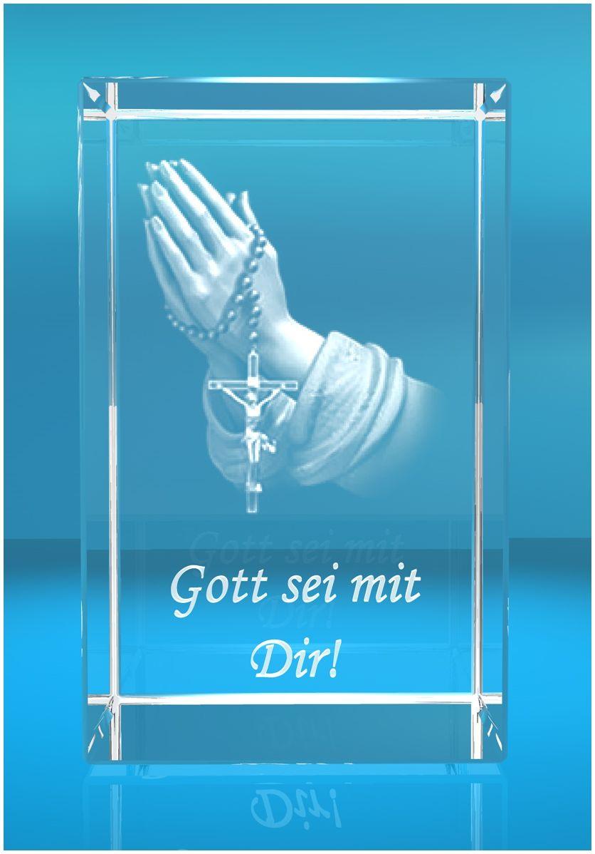3D Glasquader Motiv: Betende Hände Text: Gott sei mit Dir!