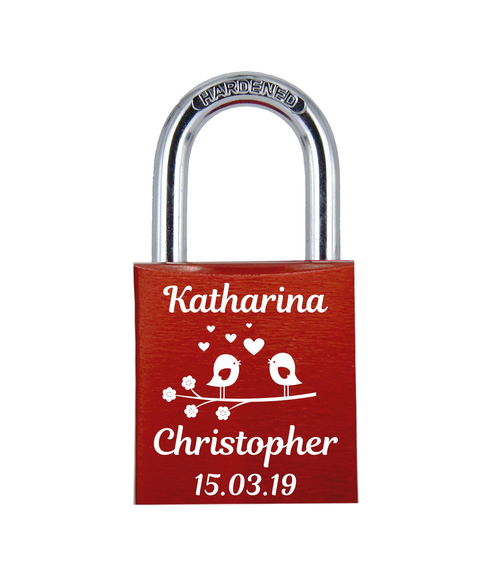POD Liebesschloss mit Deinem Namen, Datum und Verzierung mit Herzen! Farbe: Rot Motiv: M016