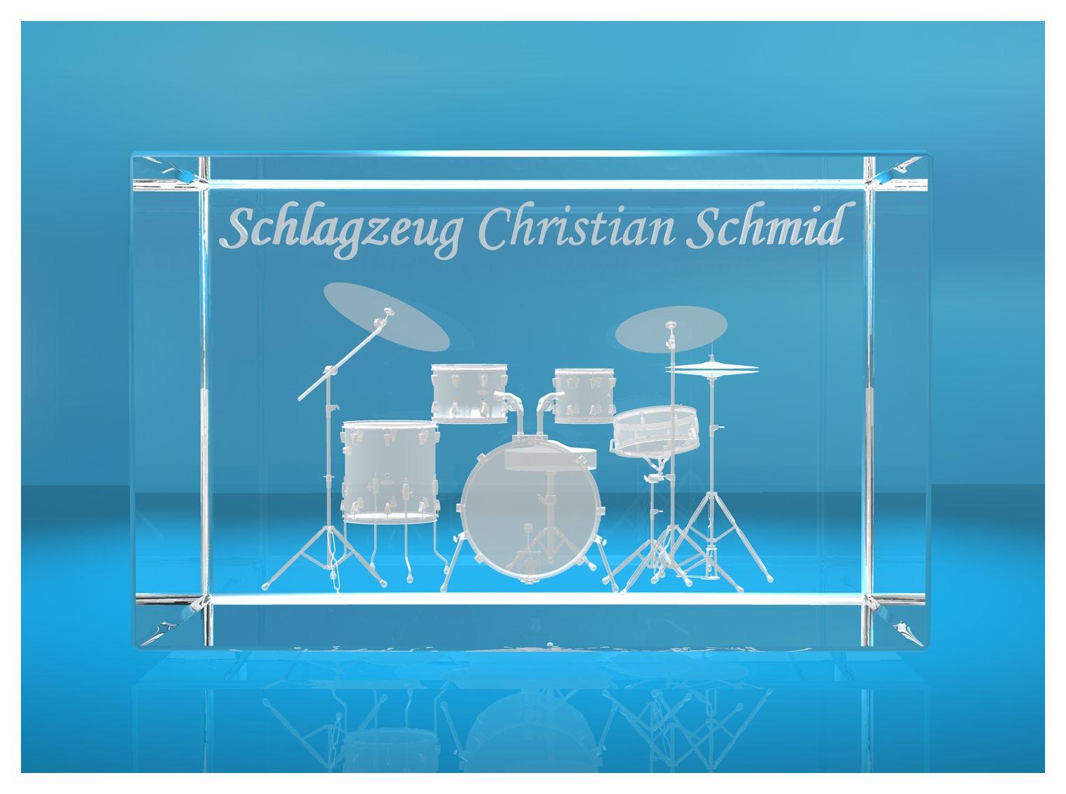3D Glasquader |Schlagzeug mit Wunschnamen |Drumset| Geschenk für Schlagzeuger Drummer Musiker