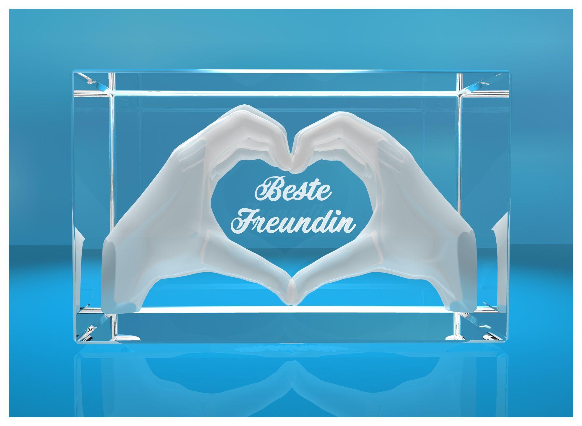 3D Glasquader I Herz aus Händen mit Gravur I Text: Beste Freundin