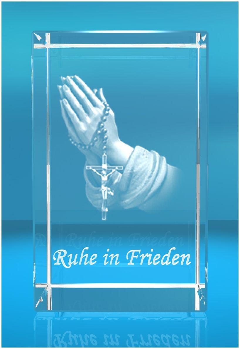 3D Glasquader Motiv: Betende Hände Text: Ruhe in Frieden